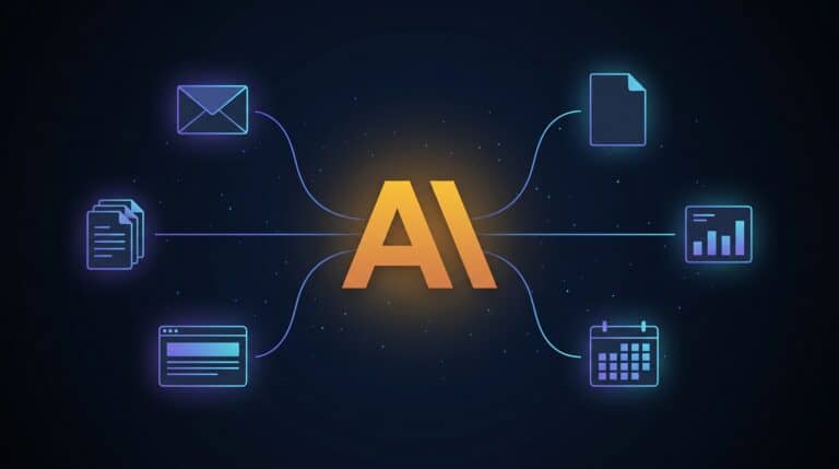 Claude Code orchestre fichiers, mails, navigateur, documents, dashboards et calendriers depuis un nœud central — illustration BGT Consult