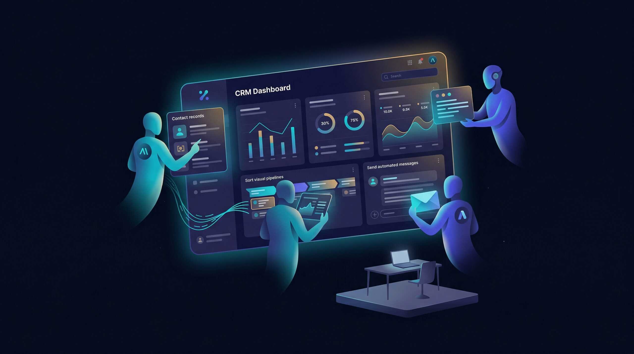 Agents IA orchestrant un CRM dashboard pour une PME