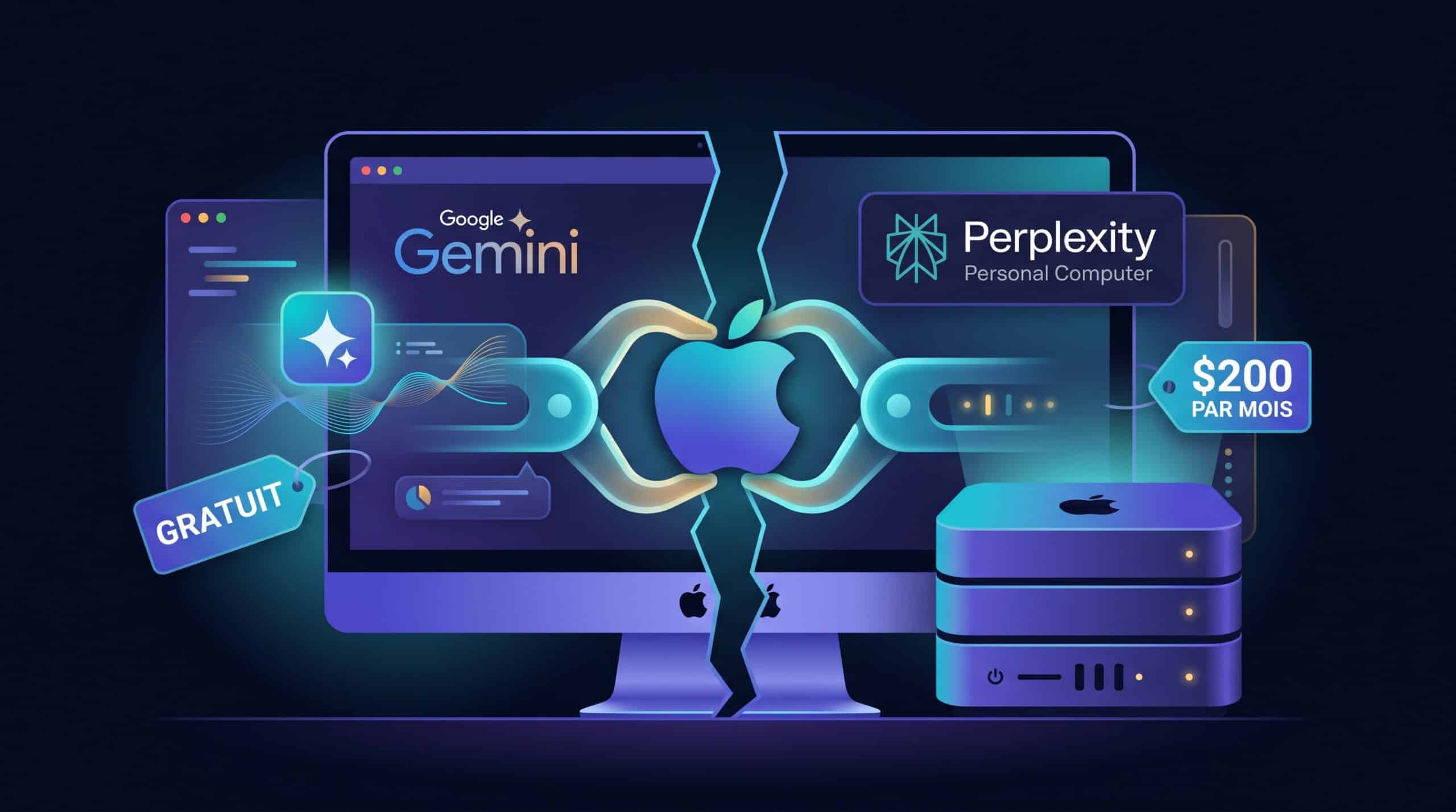 Gemini pour Mac gratuit et Perplexity Personal Computer a 200 dollars par mois