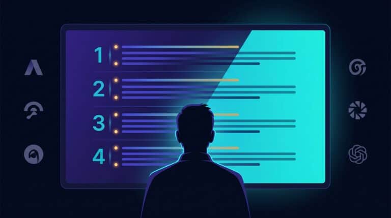 Silhouette face a un ecran qui deploie un sommaire structure numerote