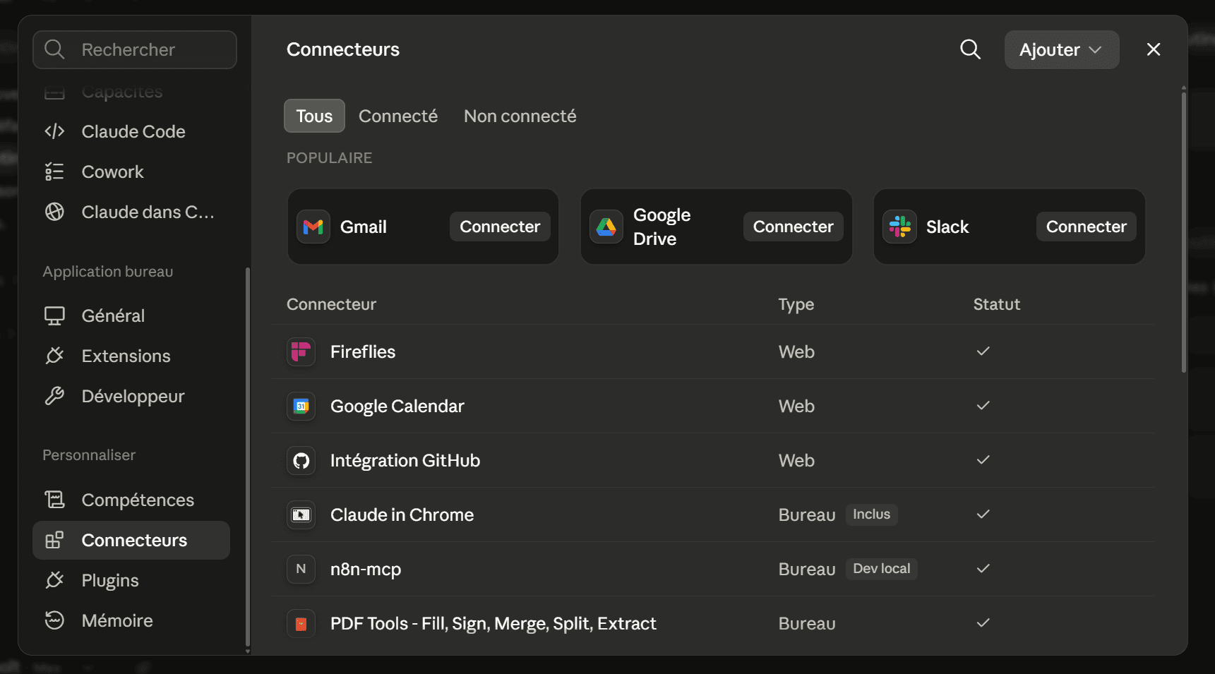 Annuaire des connecteurs Claude : Gmail, Google Drive, Slack, GitHub, Claude in Chrome