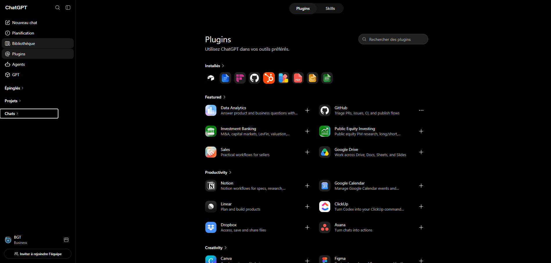 Annuaire de plugins ChatGPT : Notion, HubSpot, GitHub, Google Drive, Canva installables en un clic