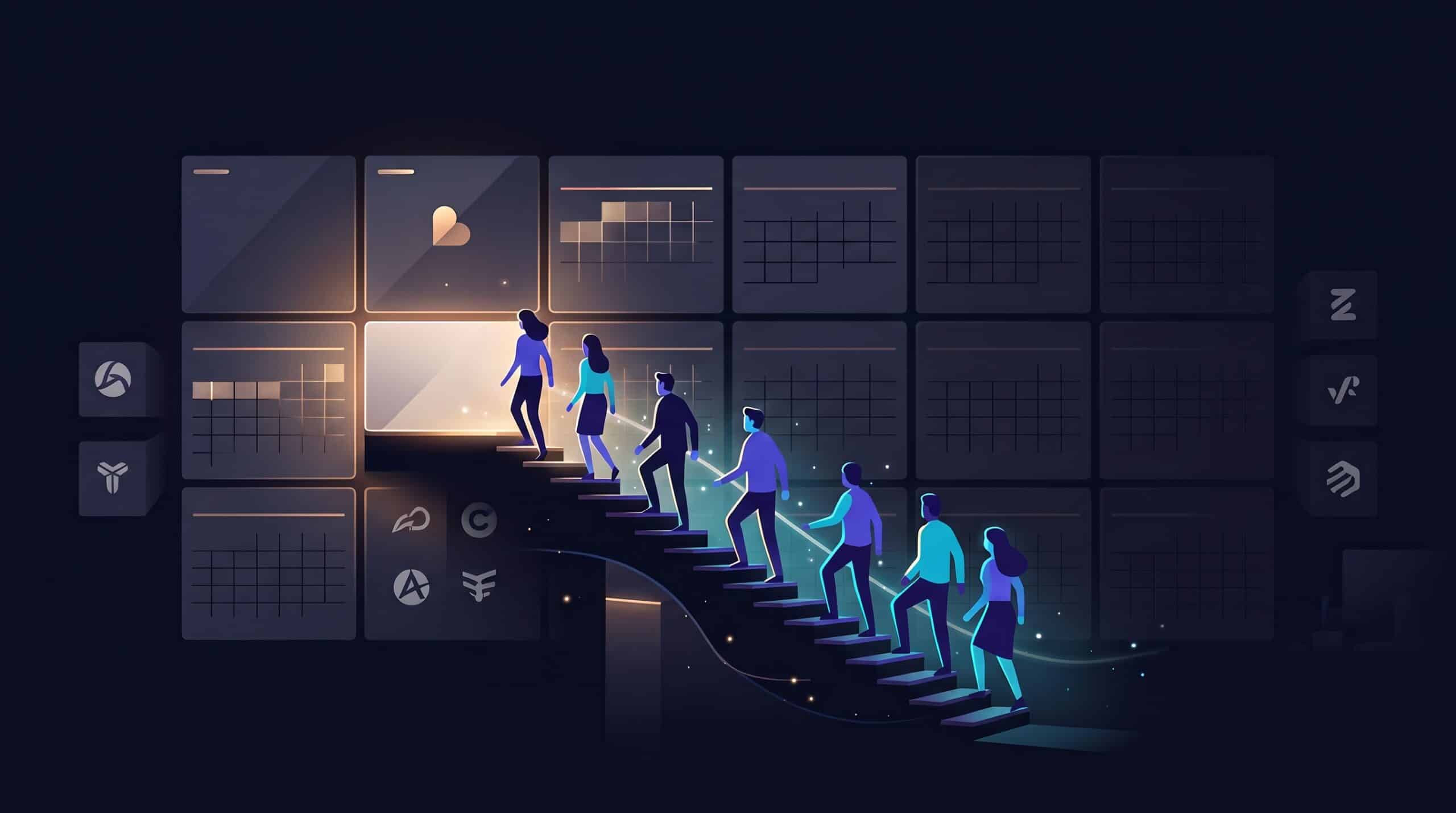 Calendrier mural dont seules les premières cases sont éclairées, illustrant le calendrier du plan Impulsion IA 2027