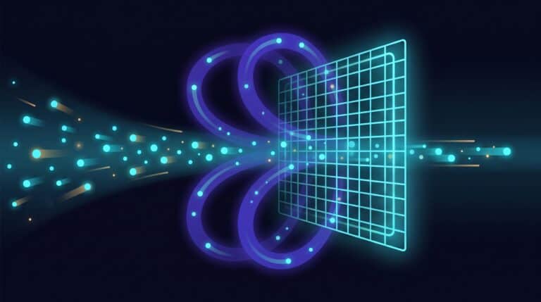 Flux de particules filtré par une grille lumineuse, une partie renvoyée en boucle pour être revérifiée